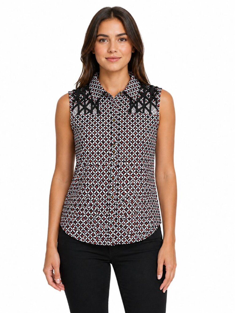 Robert Louis Sleeveless Geometric Print Blouse NWT Size L